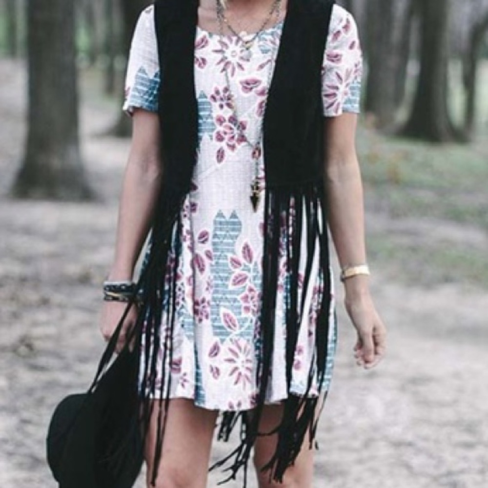 Forever 21 Fringe Cropped Black Vest